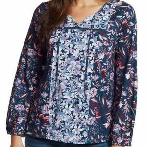 Vintage America Long Sleeve Shirt Navy Wind Blown Floral 